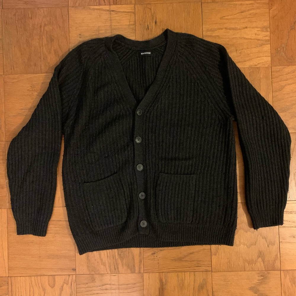 Naadam Chunky Rib Knit Cardigan - Charcoal Grey - XL